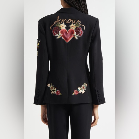 Cinq à Sept Cheyenne Western Americana Appliqué Scrunched Blazer Size 14 - Picture 2 of 9